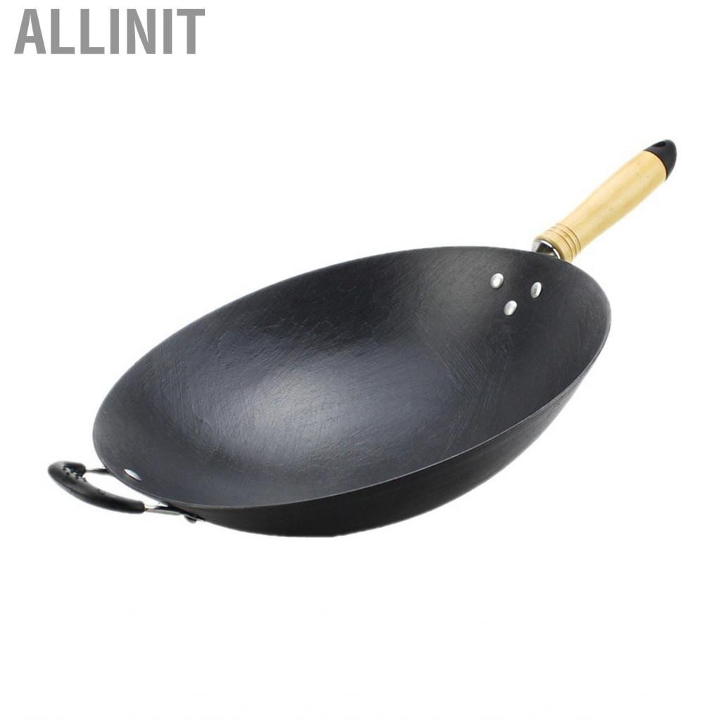 Allinit Cast Iron Wok Pan  Even Heating Round Bottom for Kitchen