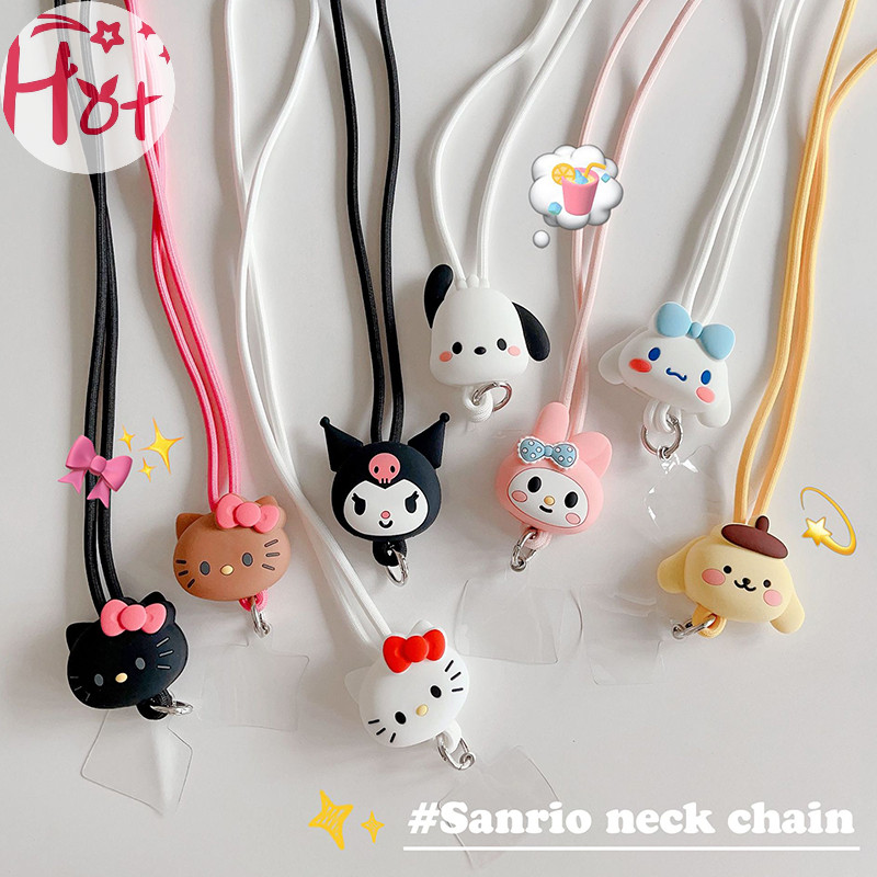 SANRIO Ge เคสโทรศัพท์มือถือ ทรงสี่เหลี่ยม ลายการ์ตูนซานริโอ้น่ารัก พร้อมสายคล้องคอ ป้องกันการสูญหาย สําหรับเด็กผู้หญิง
