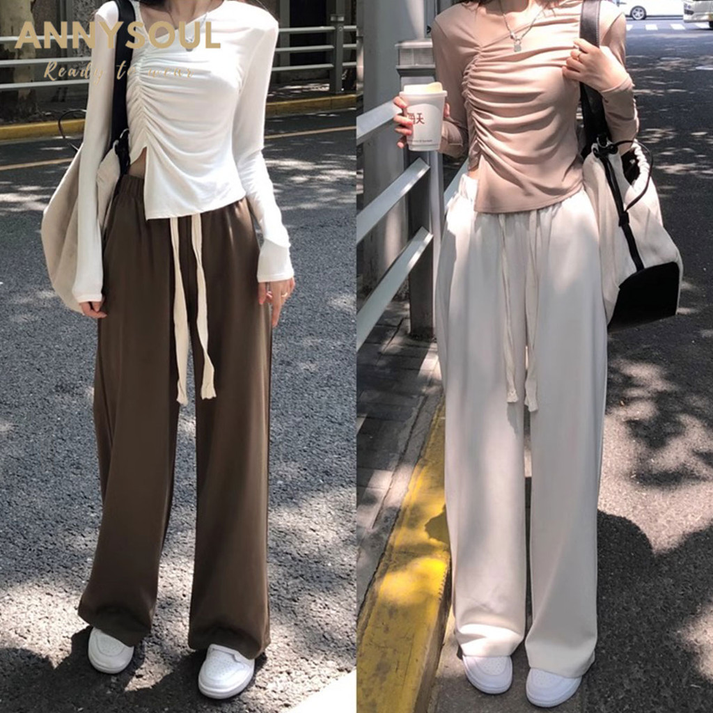 เสื้อยืดแขนยาว ทรงครอป สีพื้น ดีไซน์เก๋ๆ ปลายเสื้อไม่เท่ากัน
