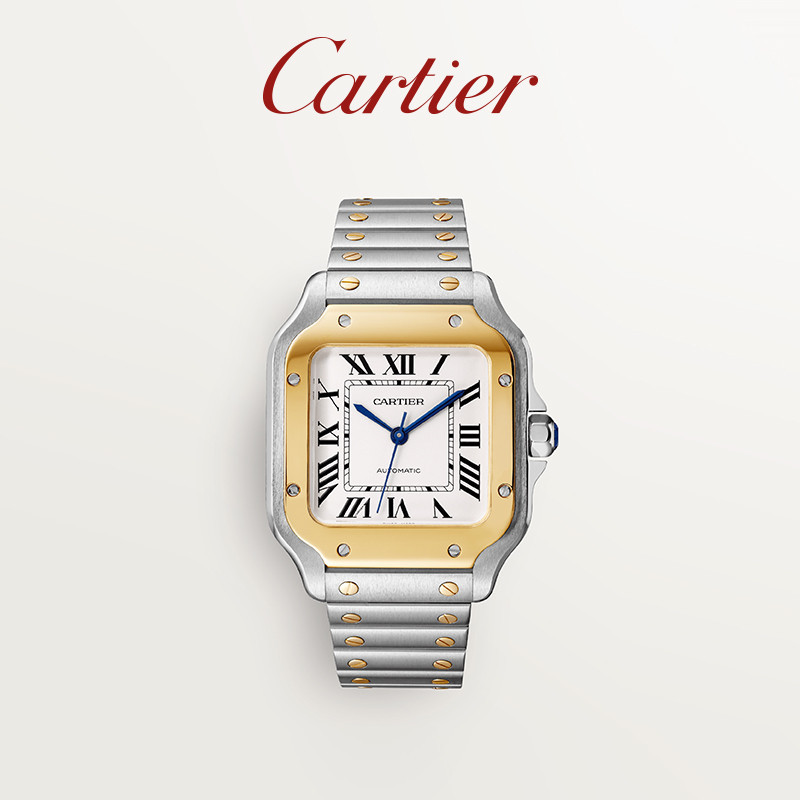 Cartier Cartier Santos Mechanical Watch สายคู ่ แบบถอดเปลี ่ ยนได ้ สแตนเลสสีทอง