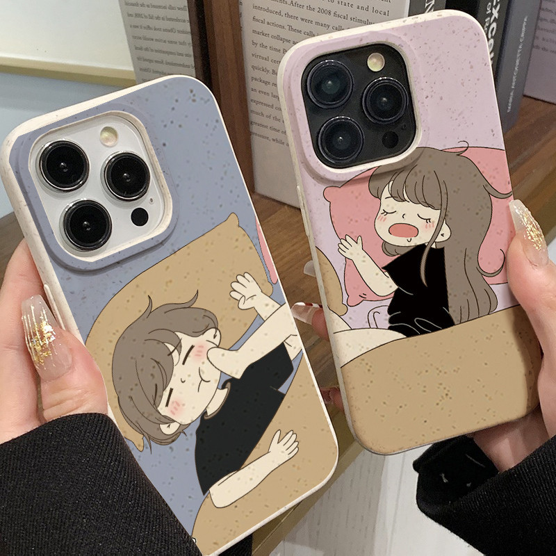 สำหรับ iPhone 11 13 For เคสไอโฟน14 15 12 Pro Max X XR XS MAX 6 7 8 14 15 Plus 12 13 MINI นอนหลับ คู่รัก รุ่น เคสโทรศั