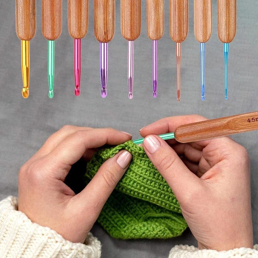 เครื่องมือถักโครเชต์ ด้ามจับไม้ไผ่ อลูมิเนียม DIY สําหรับใช้ในครัวเรือน 1 ชิ้น