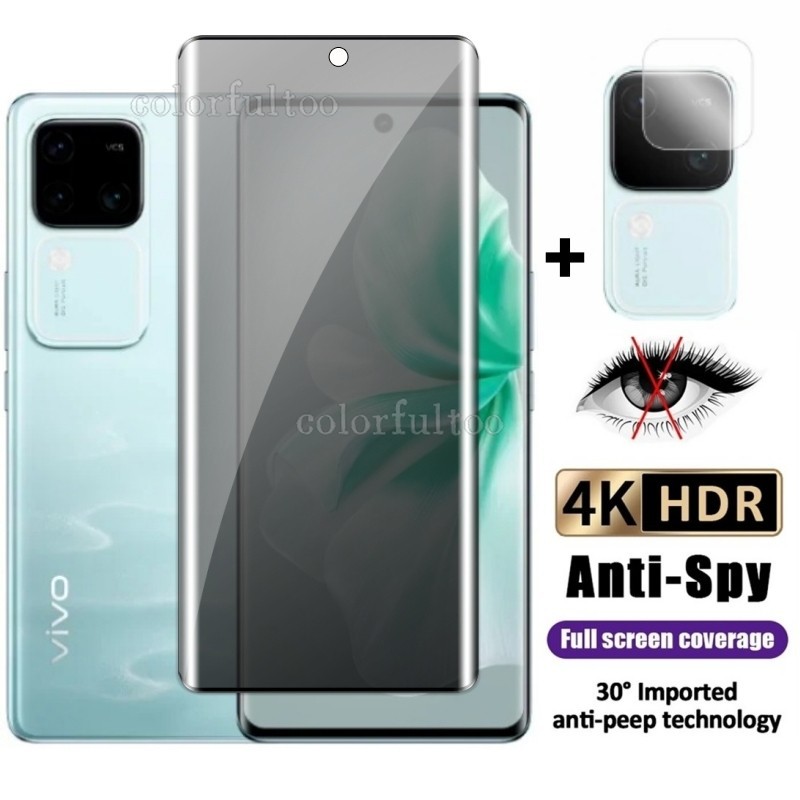 2IN1 3D โค้งตัวป้องกันหน้าจอส่วนตัวสําหรับVivo V40 V30 Pro V40Pro V30e V50 Lite V 50 VivoV30 4G 5G 9Hคลุมทั้งหมดAnti-Spyความเป็นส่วนตัวกระจกนิรภัยกล้องเลนส์Protectorฟิล์ม