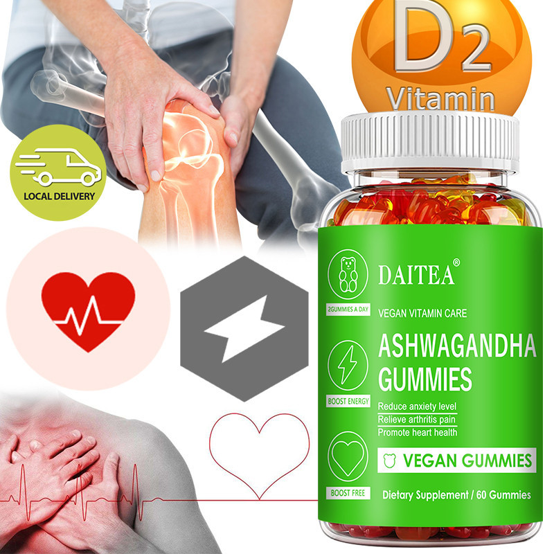 DAITEA Mood Boost - Ashwagandha Gummies ต่อต้านความเครียด - ปราศจากกลูเตน ช่วยให้สงบสติอารมณ์ 60 Gum