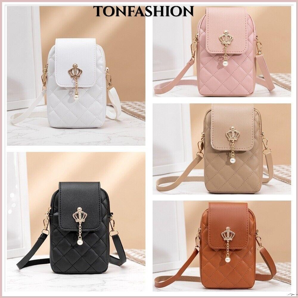 Tonfashion กระเป๋าสะพายไหล่ สะพายข้าง ปักลาย หรูหรา ใส่โทรศัพท์มือถือได้หลากหลาย สําหรับผู้หญิง