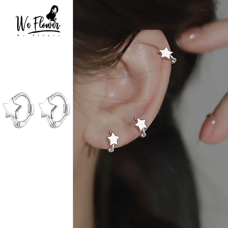 We Flower ต่างหูห่วงเงิน S925 ทรงกลม เรขาคณิต ดาว เครื่องประดับแฟชั่น สําหรับผู้หญิง ผู้ชาย