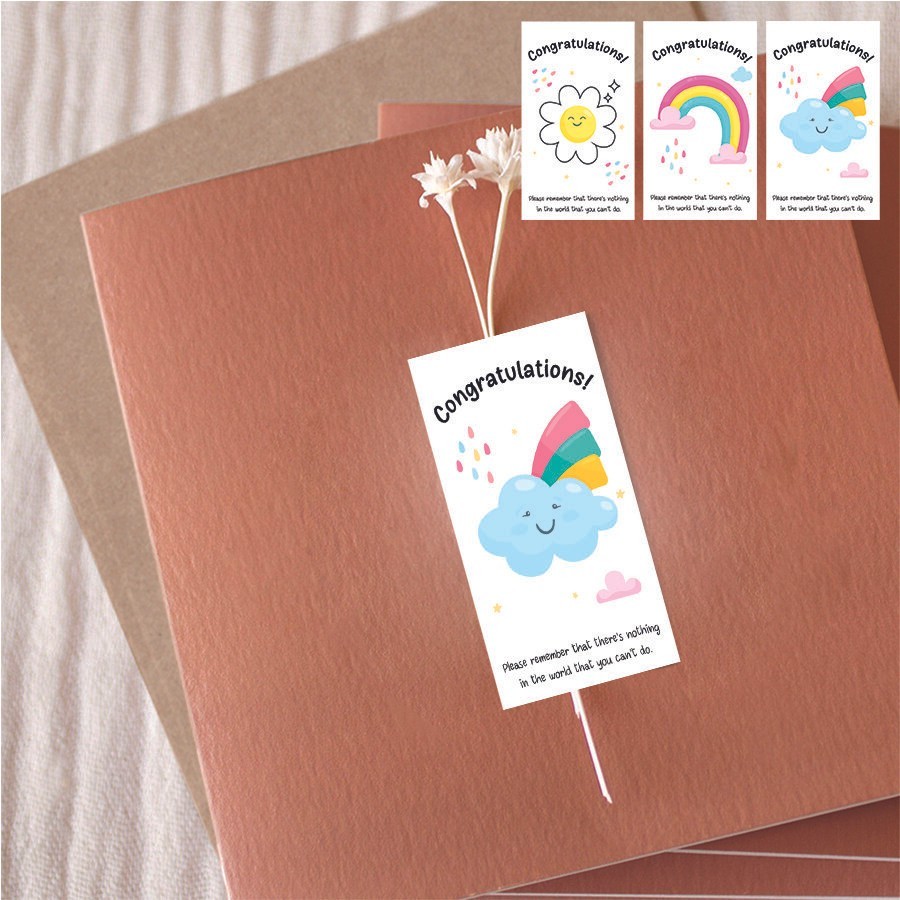 พร้อมส่ง! Sticker  Congratulations ขนาด กว้าง 4x สูง 7 cm. สติ๊กเกอร์กระดาษโฟโต้ 1 แพ็คมี 100 ดวง (มีแบบแบ่งขาย)