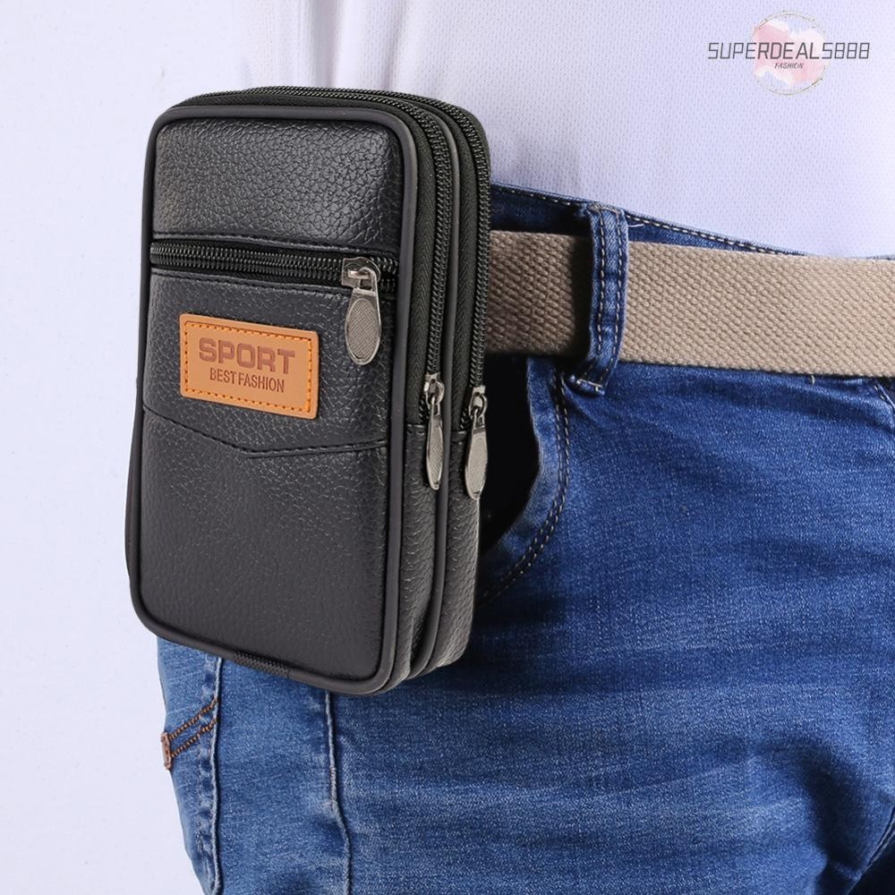 [SuperDeals888.th] กระเป๋าคาดเอว หนัง PU ลําลอง เหมาะกับการพกพาเล่นกีฬา กลางแจ้ง สําหรับผู้ชาย