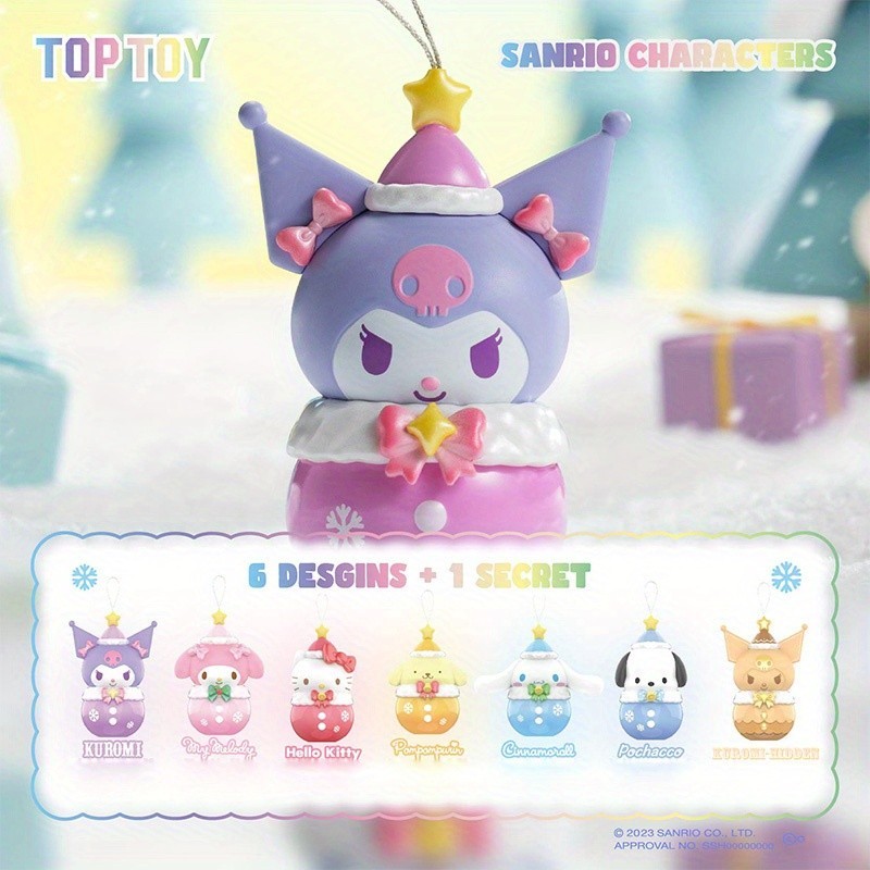 Toptoy Sanrio ตัวอักษรฤดูหนาวน้ําเสียง Bell กล่องตาบอดรูป My melody Hello Kitty Pompompurin Cinnamoroll Kuromi Pochacco Pop อะนิเมะตัวเลข Stuff Kawaii ของเล่นเด็กของเล่นของขวัญ