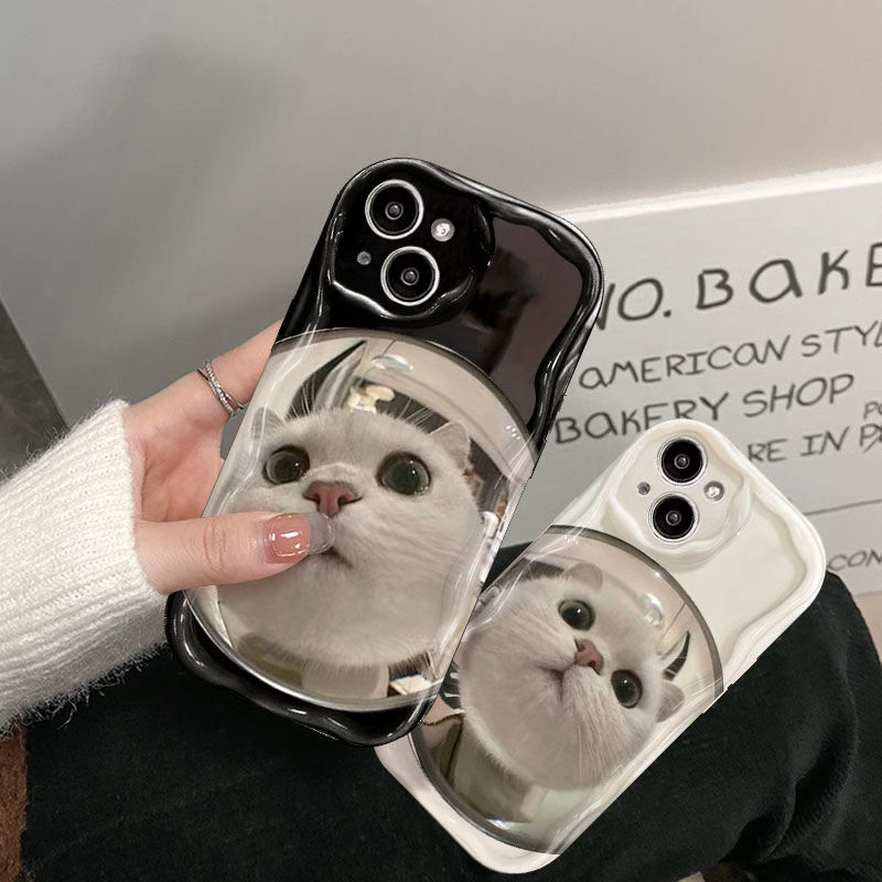 ใช้งานร่วมกับIPhone 11 13 14 15 12 Pro Max 7 8 14 15 Plus X XR XS Max 12 13 Miniกระจกลูกแมวเคสโทรศัพท์ป้องกันลายนิ้วมือ