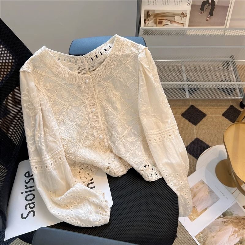 ผู้ซื้อแบรนด์ใหญ่!เสื้อเชิ้ต ปักลายลูกไม้ แบบรูกลวง แฟชั่นฤดูใบไม้ผลิ และฤดูร้อน สําหรับผู้หญิง 2023