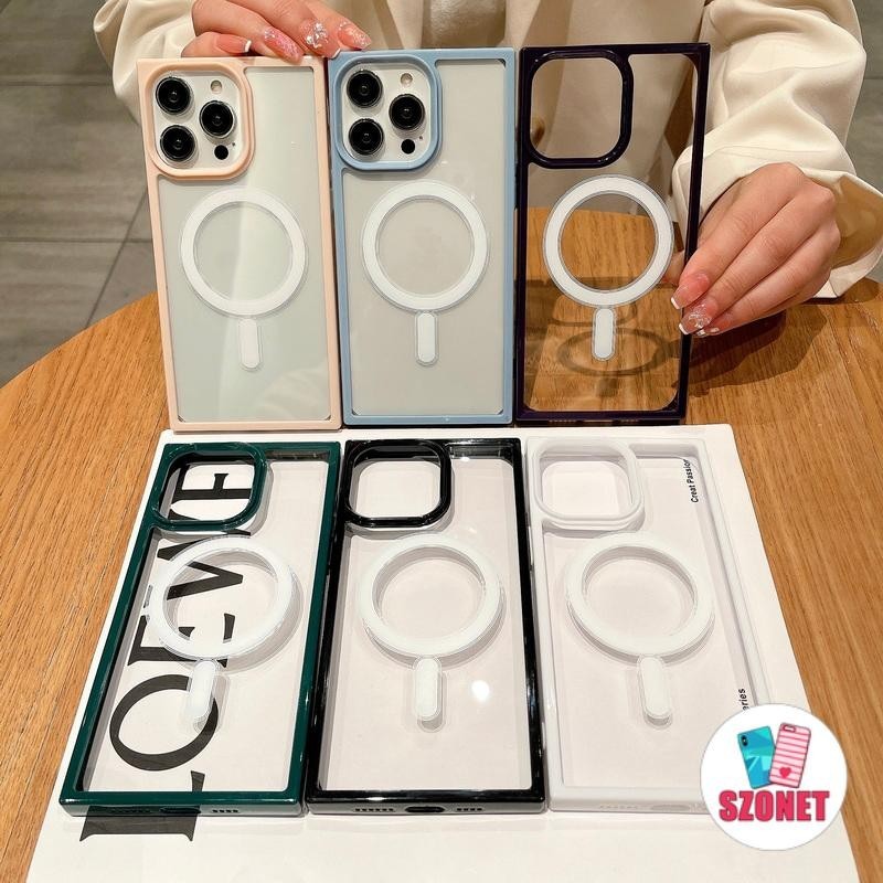 ตรงสแควร์ขอบแม่เหล็กชาร์จไร้สายนุ่มกันกระแทกเคสโทรศัพท์สําหรับiphone 16 15 14 13 12 11 Pro Max XS XR X 8 7 6 6S Plus Anti-Fallโปร่งใสเคสโทรศัพท์ปก