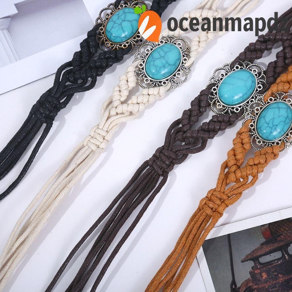 Oceanmapdz เข็มขัดสาน สไตล์ชนเผ่า โบฮีเมียน ถัก เข็มขัดเอว เชือกแว็กซ์ เข้ากับทุกการแต่งกาย แฟชั่นผู้หญิง อเนกประสงค์ โซ่เอว