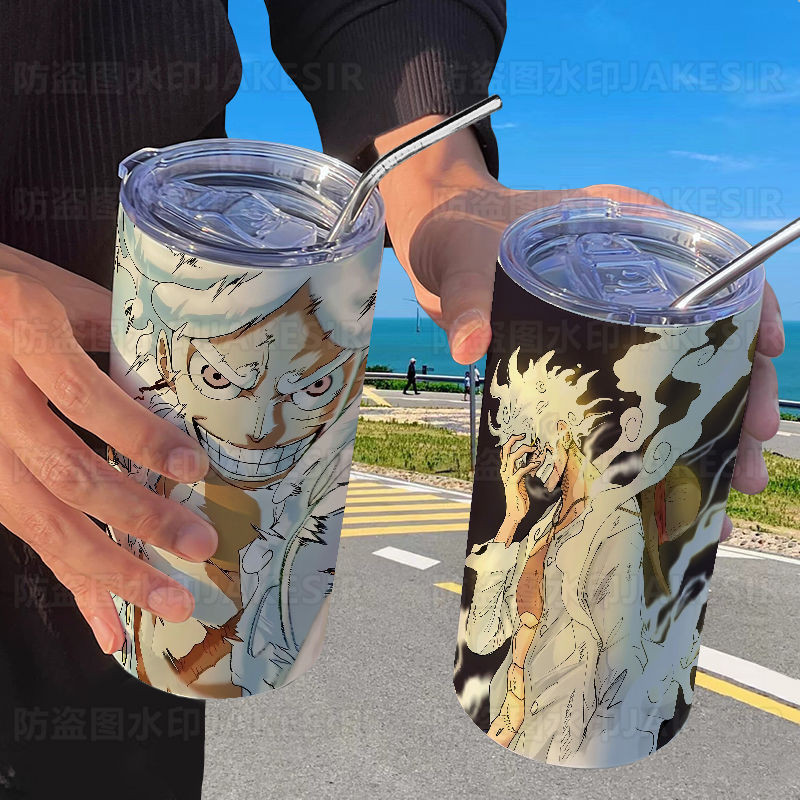 One Piece luffy Fifth Gear THERMOS ถ้วยฟาง Casual Roronoa Zoro ถ้วยกาแฟแบบพกพาสแตนเลส gelas minum termos dengan ฟาง pictures.