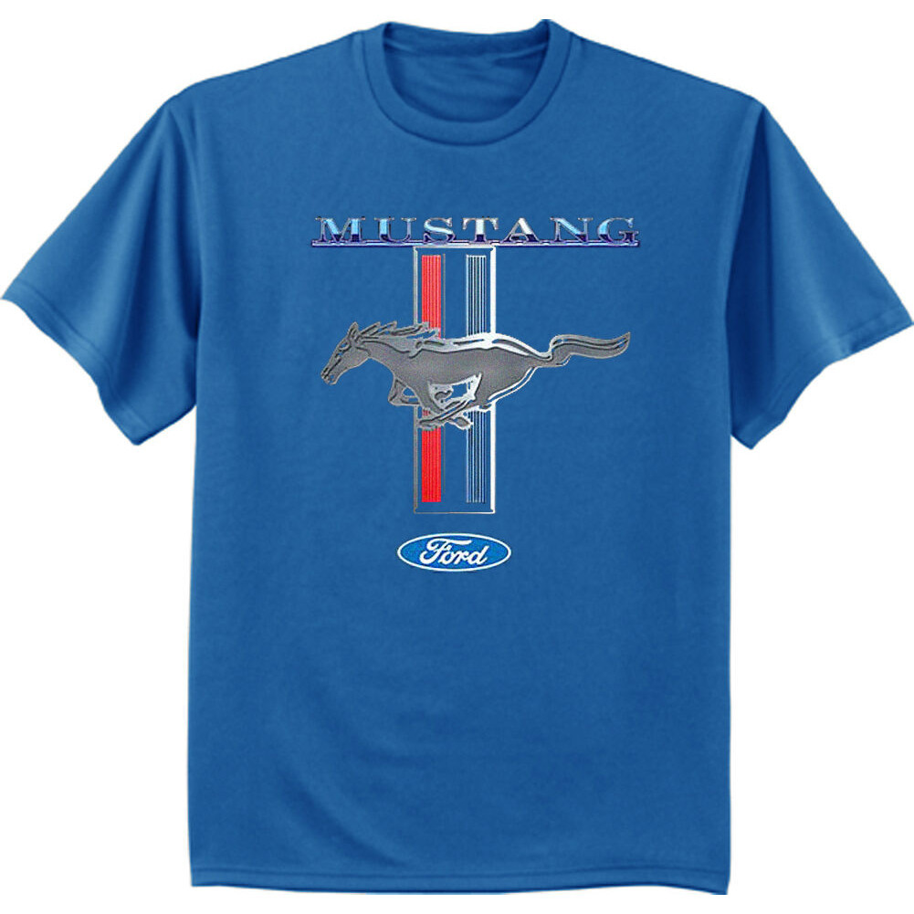 เสื้อยืดผู้ชาย Ford Mustang Pony Tri Bar Ford Racing Mopar Tee เสื้อสําหรับชายสีฟ้า