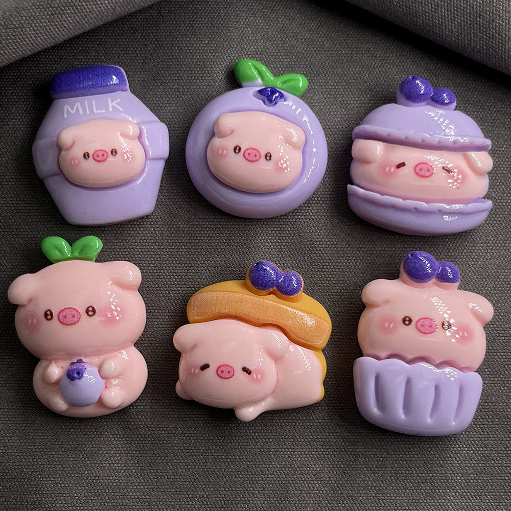[3 #] ชุดเครื่องประดับเรซิ่น รูปการ์ตูนหมู ผลไม้ บลูเบอร์รี่ แฮนด์เมด diy สําหรับรองเท้า กิ๊บติดผม
