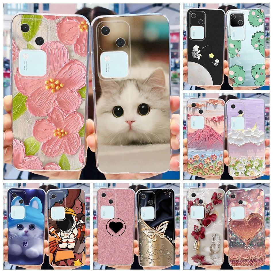เคสโทรศัพท์มือถือ ซิลิโคนนิ่ม TPU ลายดอกไม้ แมวน่ารัก สําหรับ Vivo V30 5G V30 V 30 5G