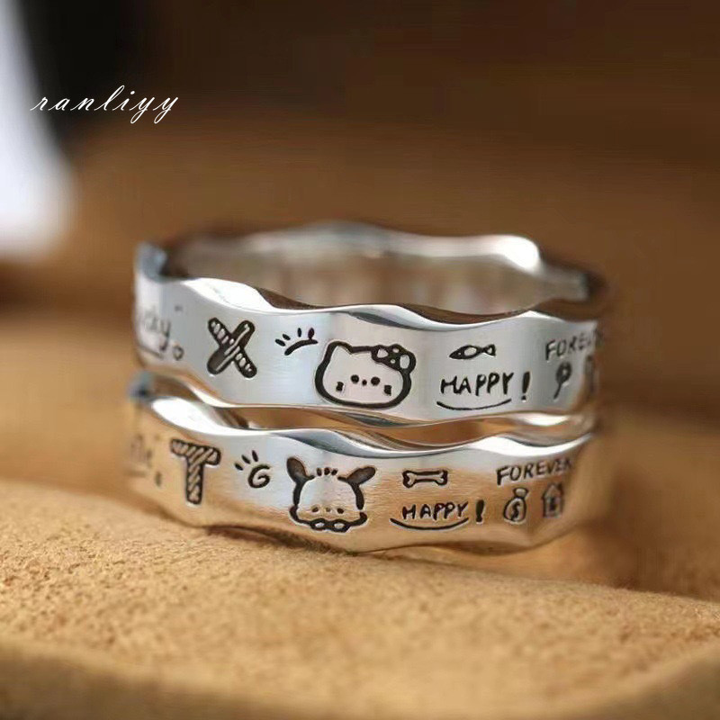 ส่งเร็ว 1บาทแหวนการ์ตูนซานริโอ้น่ารักเกาหลีแฟชั่นเปิดปรับได้หวานเครื่องประดับสำหรับผู้ชายและผู้หญิงคู่รักของขวัญ-Ranliyy