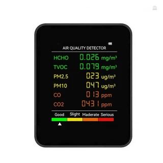 ราคาถูก สต๊อกจำกัด 🚚6 In 1 เครื่องตรวจจับคุณภาพอากาศ PM2.5 PM10 HCHO TVOC CO CO2 CO คาร์บอนไดออกไซด์ ฟอร์มาลดีไฮด์ หน้าจอ LCD ขนาดใหญ่ แบบพกพา สําหรับบ้าน สํานักงาน โรงแรม เดสก์ท็อป