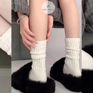 ถุงเท้าผ้าฝ้ายสไตล์เกาหลีสตรีอินเทรนด์ ถุงน่องถักสีทึบของผู้…