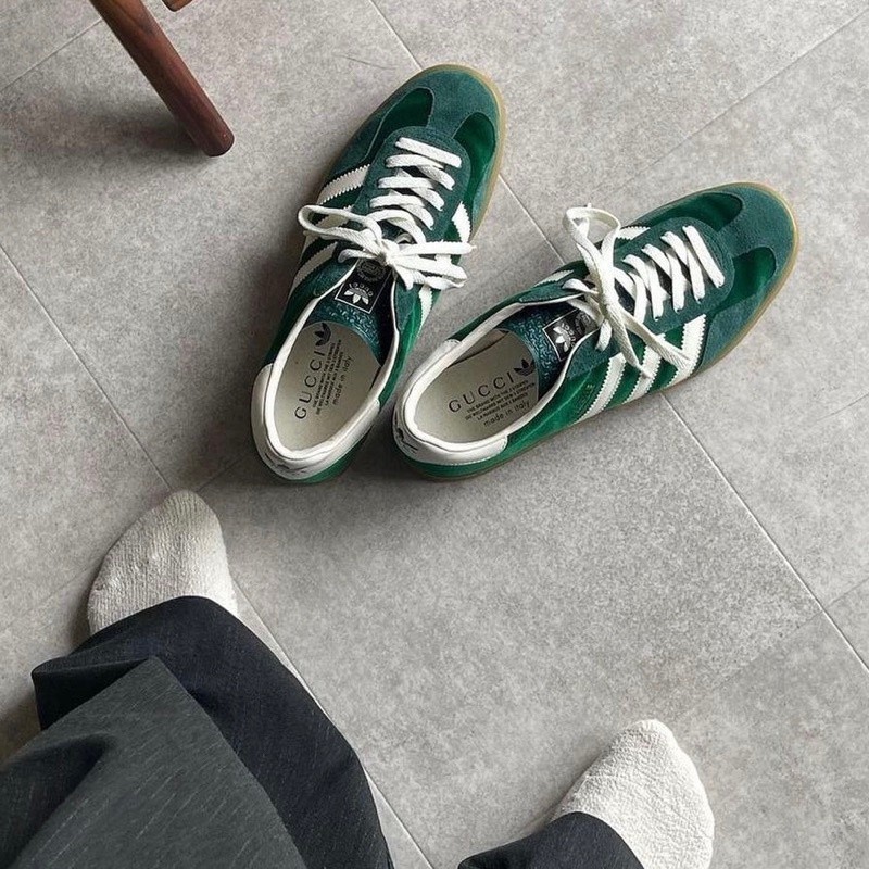 Adidas x Gucci gazelle รองเท้าผ้าใบแฟชั่น สีเขียว