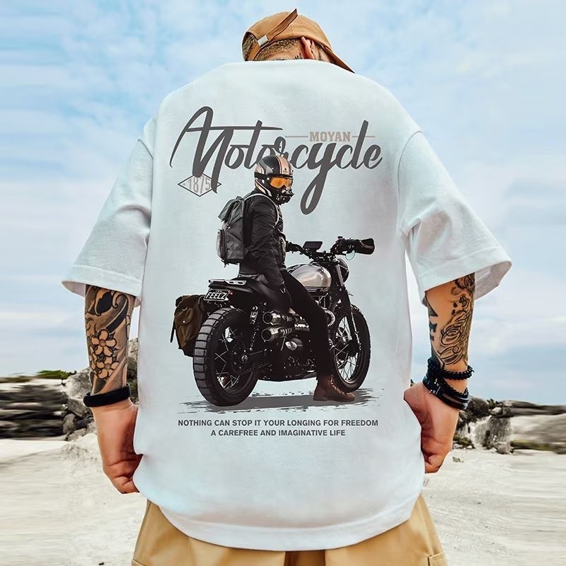 【M-8XL】เสื้อยืดแขนสั้นลําลอง ทรงหลวม พิมพ์ลายรถจักรยานยนต์ Lelaki Lengan Pendek เรโทร แฟชั่นสําหรับผู้ชาย และผู้หญิง