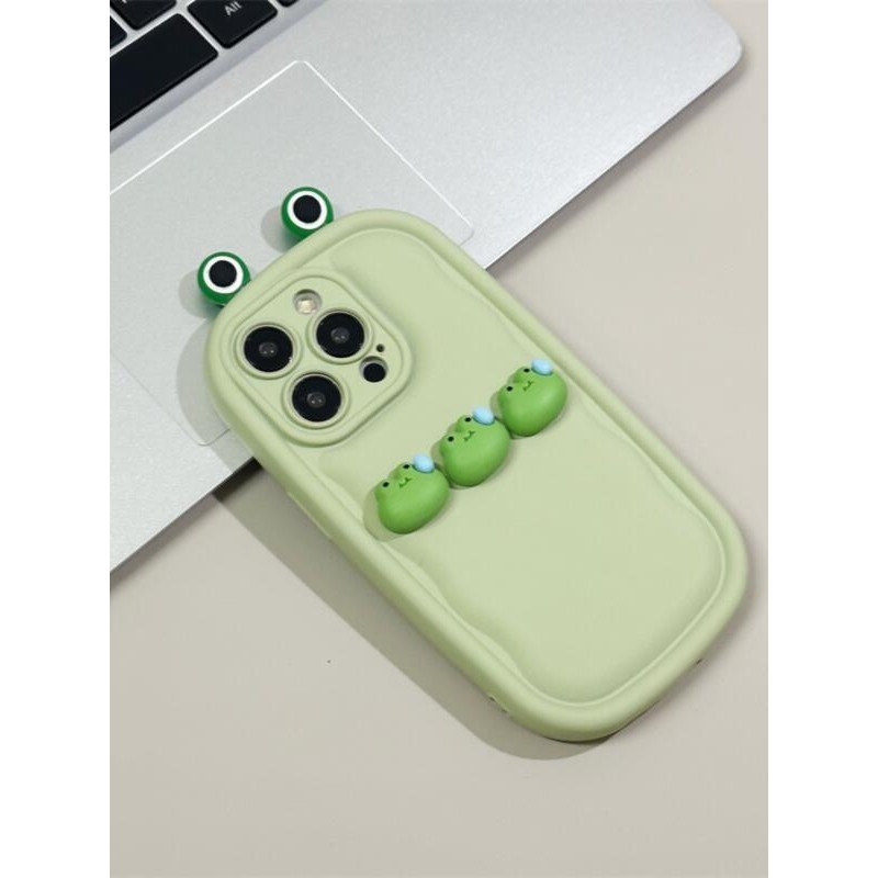 เคสซิลิโคน ลายกบ สีเขียว สําหรับ Iphone 7 7plus 8 8plus Xs Xr Creative 11 12 13 14 15Pro Plus Promax