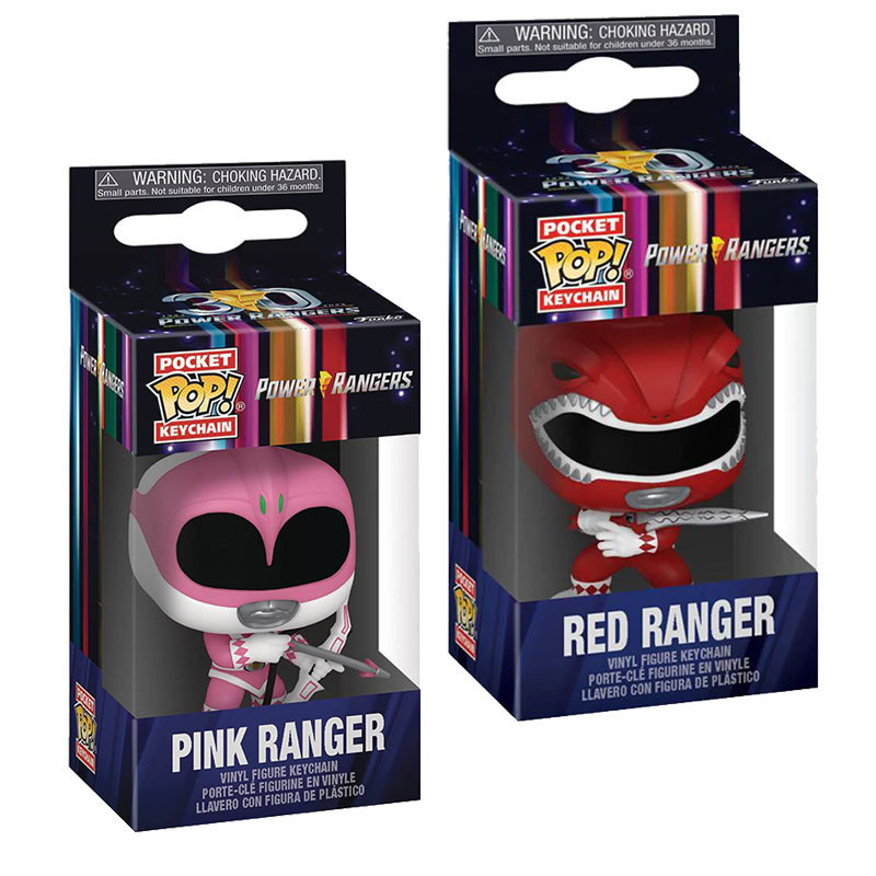 พวงกุญแจฟิกเกอร์ Funko Pop POWER RANGERS Red Ranger Pink Ranger ของเล่นสะสม สําหรับเด็ก