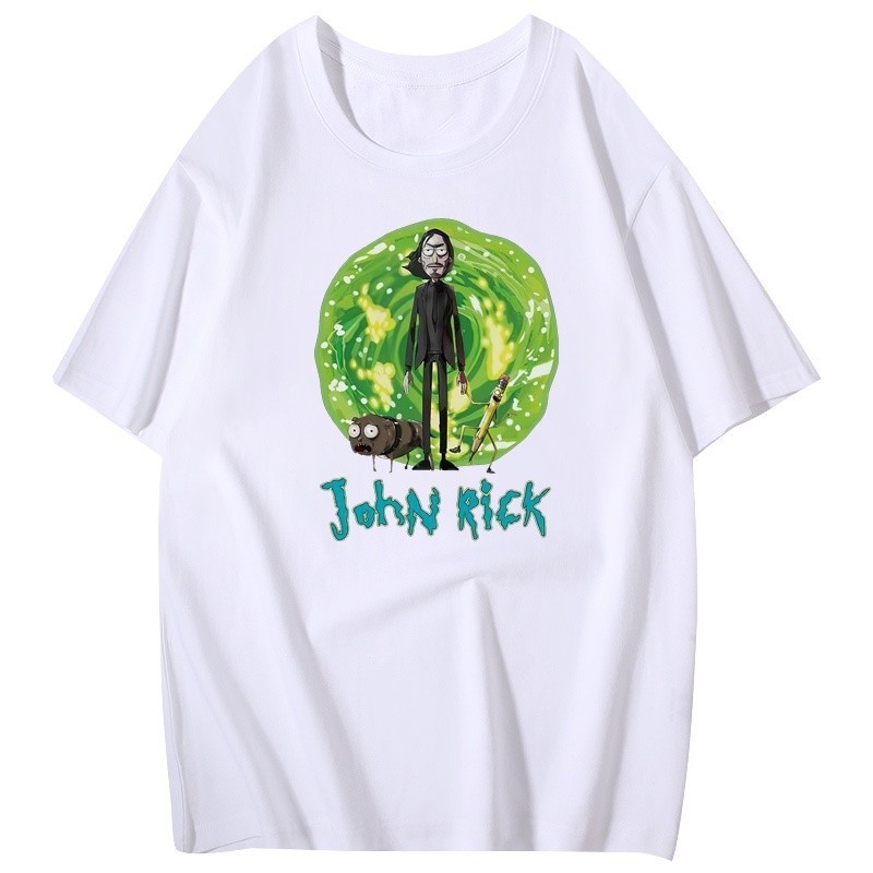 ล่าสุด Rick and Morty เสื้อสั่งตัดพิเศษ เสื้อยืดผู้ชาย ชุดลำลอง John rick