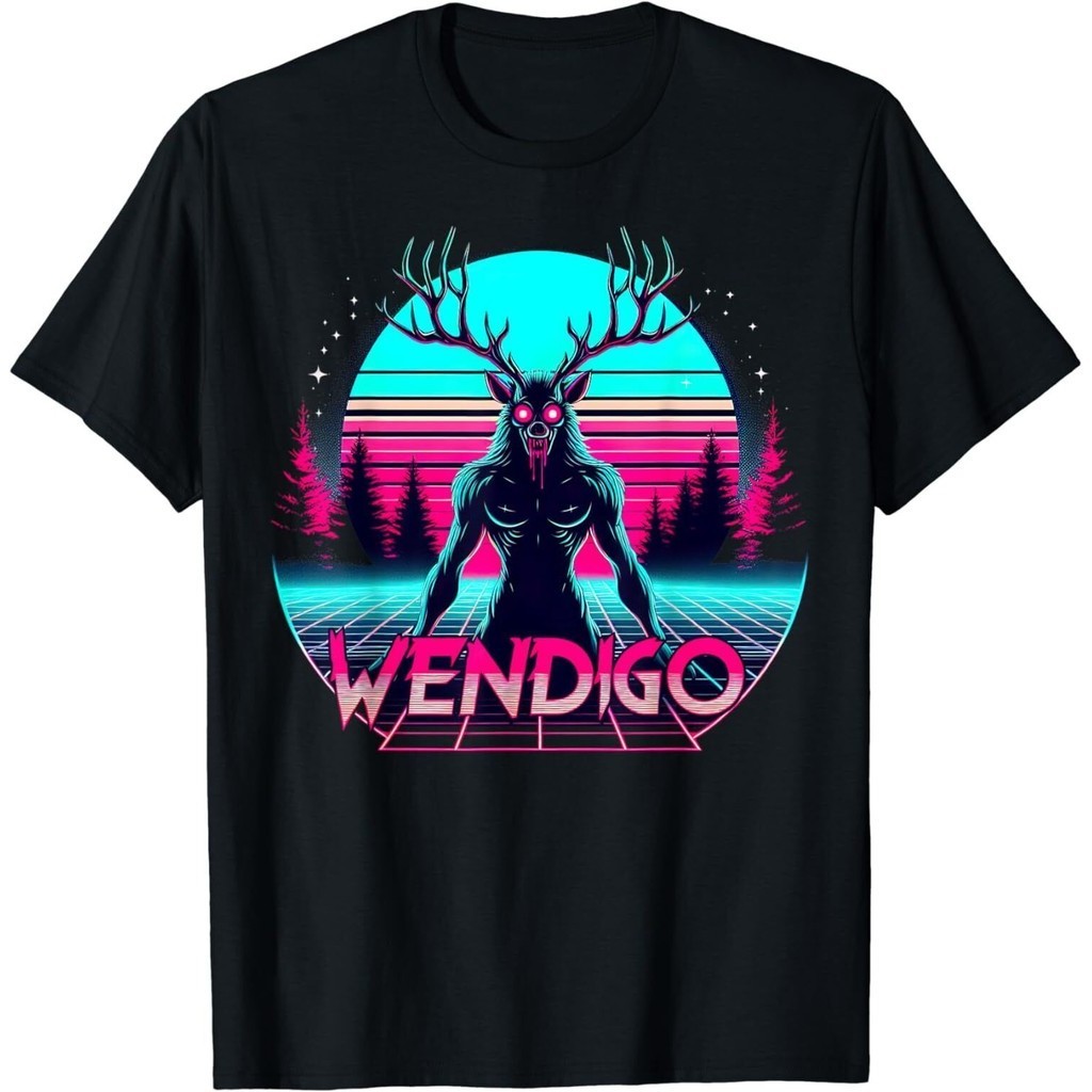 เสื้อธีมมอนสเตอร์ Folklore Wendigo ในสไตล์ SynthwaveCryptidSupernaturals