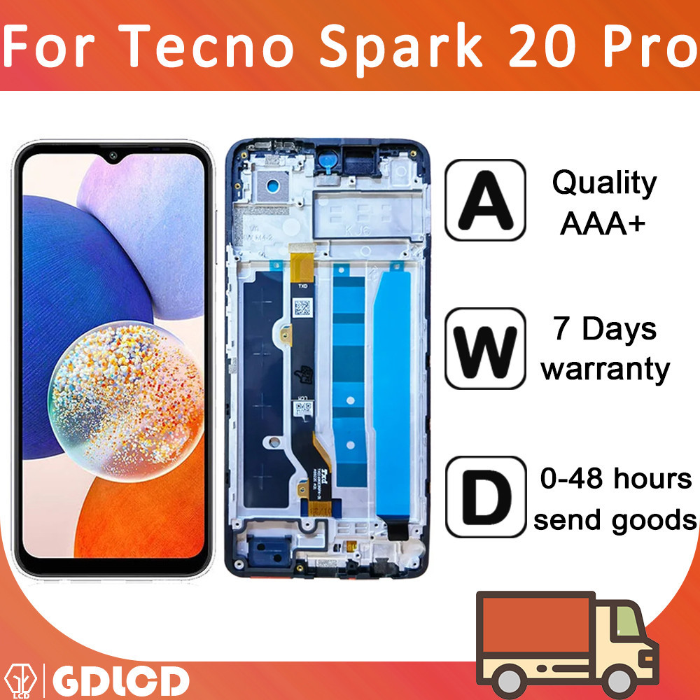 แผงหน้าจอสัมผัสดิจิทัล LCD พร้อมกรอบ สําหรับ Tecno Spark 20 Pro KJ6