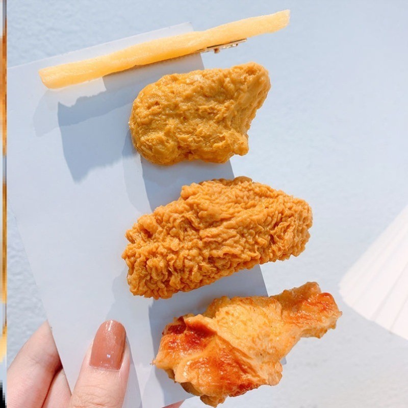 กิ๊บติดผม ใบเรียกเก็บเงินเป็ด คลิป เฟรนช์ฟรายกิ๊บย่างขาไก่ไก่ปีกกิ๊บ ผู้มีอิทธิพล คลิปด้านข้างจําลองอาหารของเล่นตลกไก่ทอดขาอุปกรณ์ผมคลิป