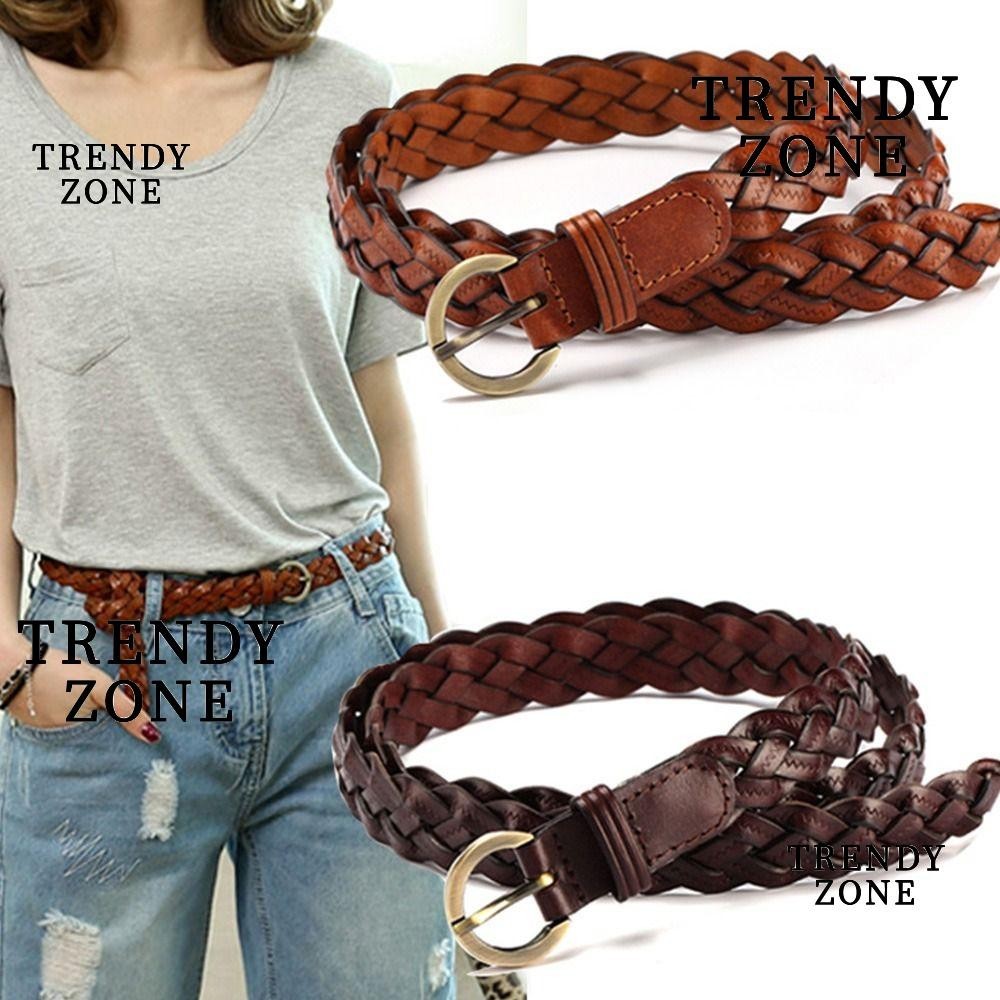 Trendyzone เข็มขัดหนังวัวถัก แฟชั่น ลําลอง วินเทจ สาน คาดเอว