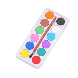 สีน้ำก้อน 12สี + พู่กัน อุปกรณ์ศิลปะ S0245 ราคาพิเศษ ถาดพลาสติก