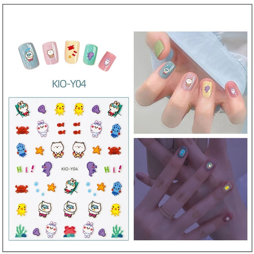 Kio สติกเกอร์ ลายการ์ตูนสัตว์ ไดโนเสาร์ หมี สตรอเบอร์รี่ 3D เรืองแสงกลางคืน น่ารัก ขายส่ง สําหรับติดตกแต่งเล็บ ราคา ถูกที่สุด ดีลบีเคเค แกลเลอรีภาพที่ 9