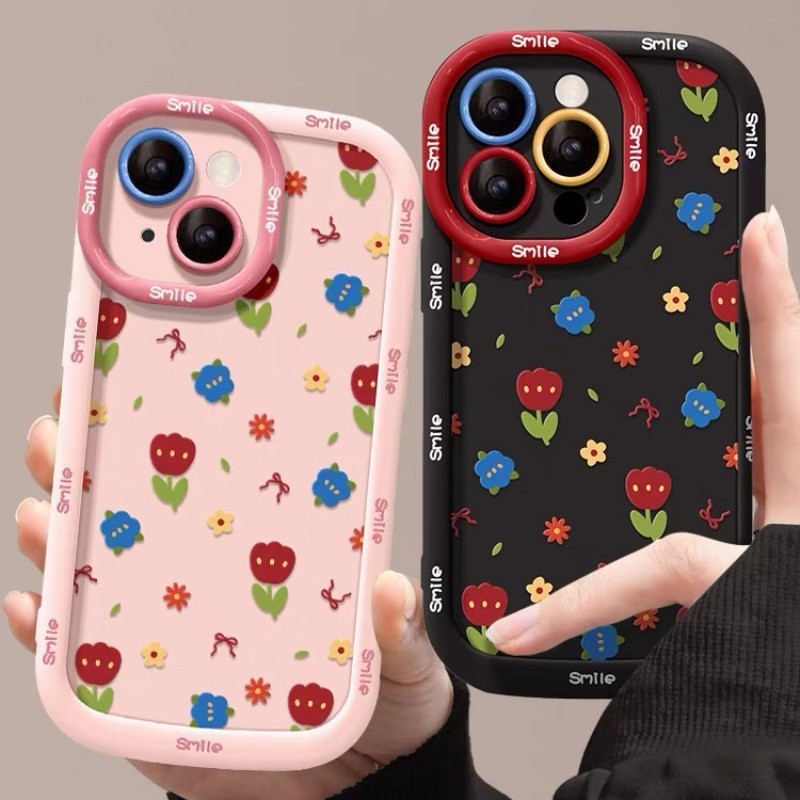 เคสโทรศัพท์มือถือ แบบนิ่ม ลายดอกทิวลิป สีแดง สําหรับ iPhone 15 14 13 12 11 Pro Max X Xr Xs Max 7 8 Plus