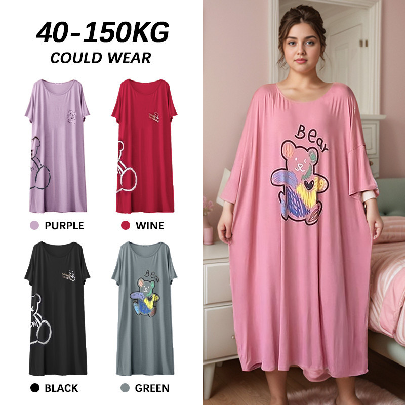 【Pajamas Oversize】ชุดแม็กซี่เดรสยาว แขนสั้น ทรงหลวม ขนาดใหญ่ 150 กก. แฟชั่นฤดูร้อน สําหรับสตรี