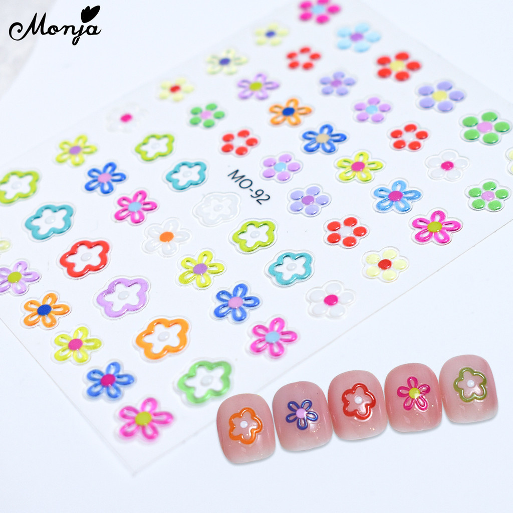 Monja สติกเกอร์ ลายดอกไม้ ดาว 3D มีกาวในตัว สําหรับตกแต่งเล็บ DIY - รูปที่ 2