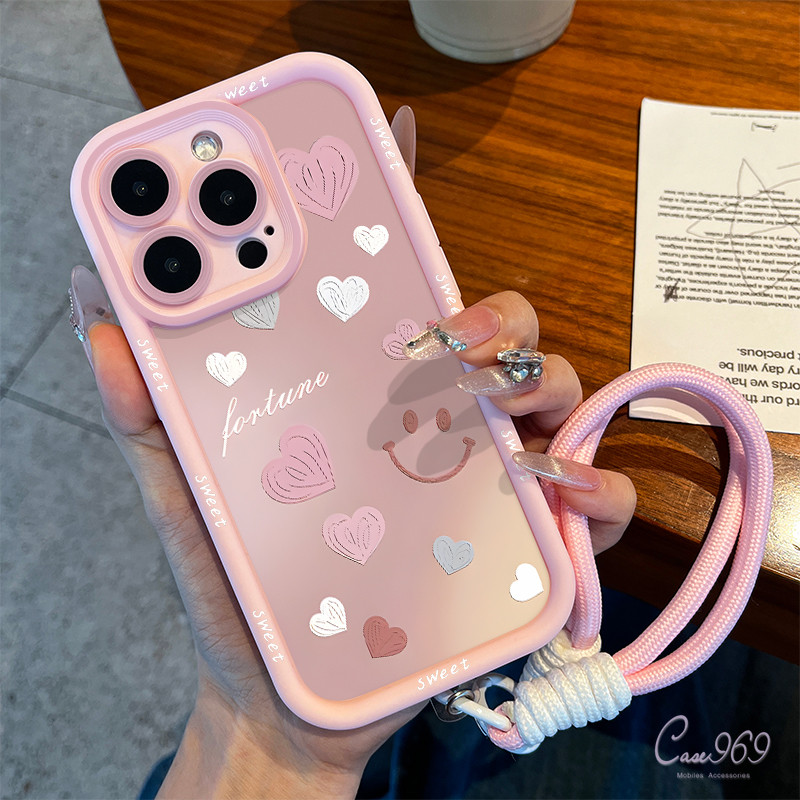 สำหรับ IPhone 17 11 13 16 12 14 15 Pro Max XR 8 7 14 6 6S Plus 7Plus X XS Max SE 2020 สีหน้ายิ้มแย้มหัวใจรักหวาน เคส