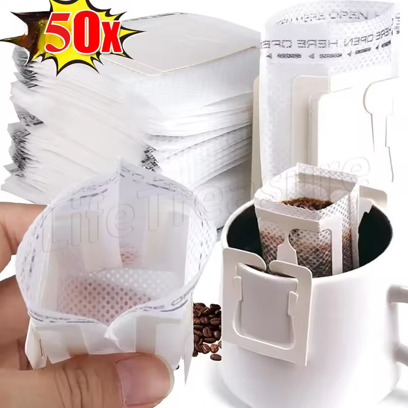 50ชิ้นถุงกระดาษกรองกาแฟ-ถ้วยกรองชนิดหยด-ผงกาแฟชงกรองแพ็ค-กาแฟตกค้างถุงตะแกรง-พับเก็บได้ใช้แล้วทิ้งเป็นมิตรกับสิ่งแวดล้อม