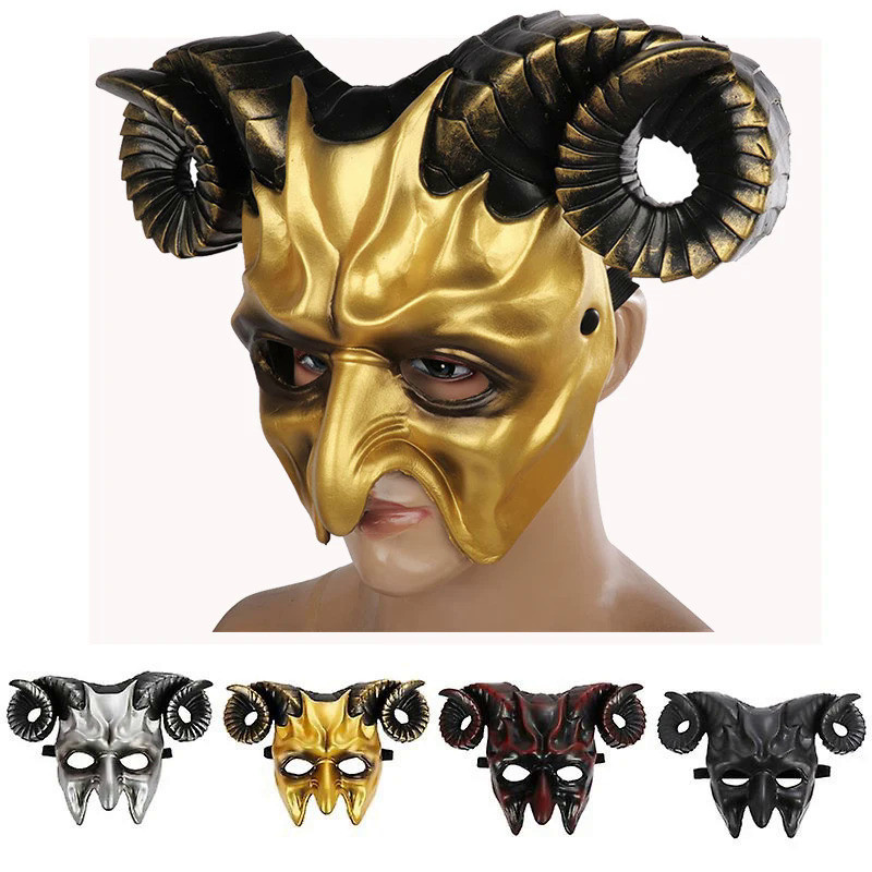 Halloween Horror 3D Mask Horn Mask Cosplay Masquerade Decoration Carnival Props Ox Horn Mask Clothin