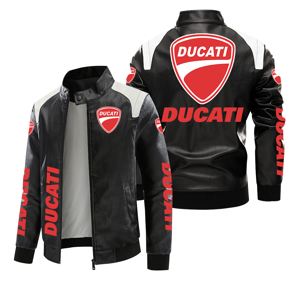 DUCATI leather jacket, warm fleece windbreaker, stand-up collar zipper design, XDiavel, Monster, mot
