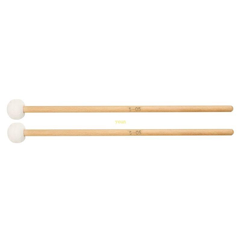 Youn 2 ชิ้น Maple Handle Mallet Timpani Stick Felt Mallet Drum Cymbal Gong Mallet