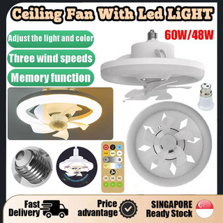【SG STOCK】Ceiling Fan With Light LED Remote Control 360 ° Rotating Cooling Electric Fan Light