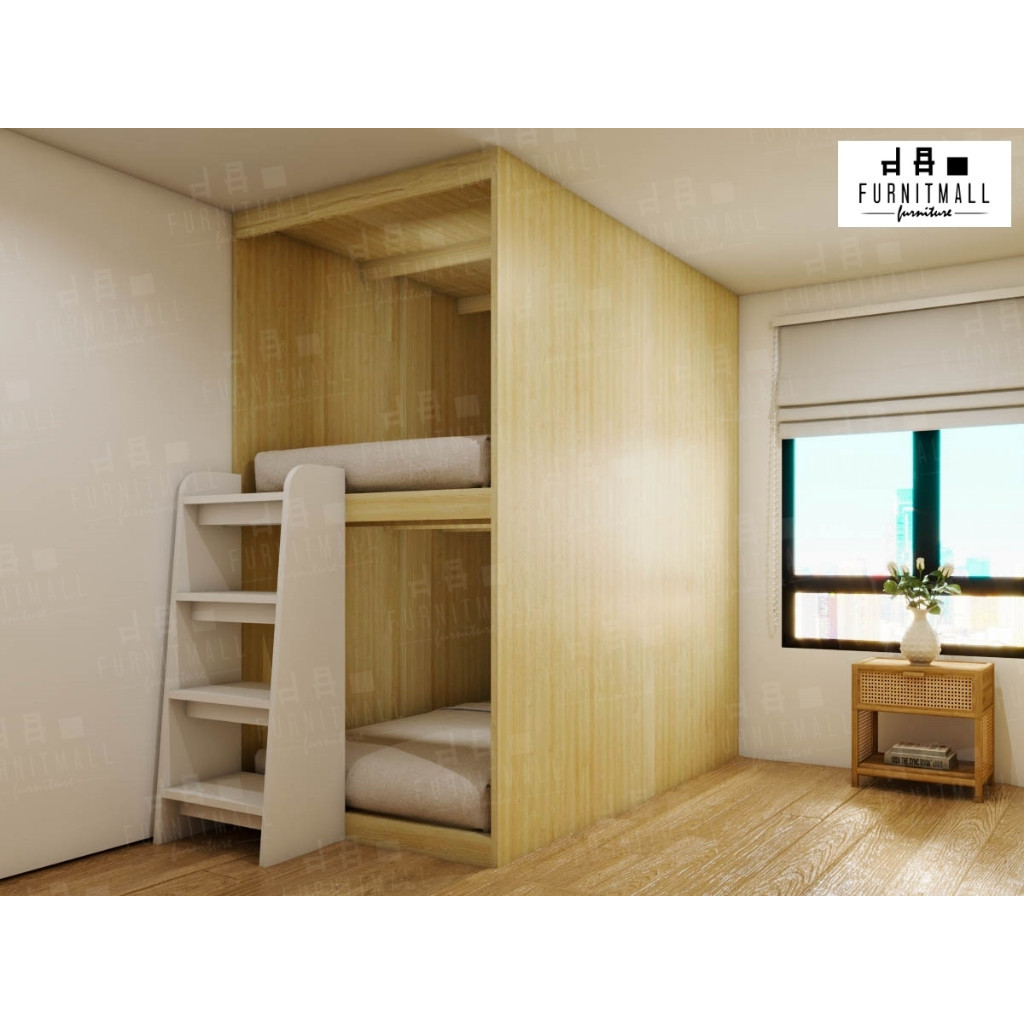 เตียง2ชั้น รุ่น Hostel Box เตียงโฮสเทล 3.5ฟุต สูงรวม 220ซม. เลือกลายไม้ได้