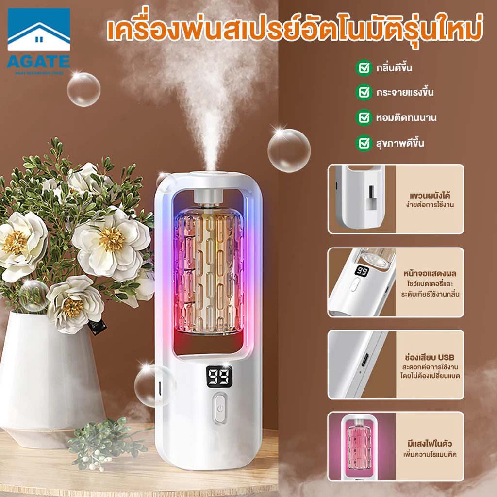 เครื่องพ่นน้ำหอม เครื่องฟอกอากาศอโรมา 5 โหมดสเปรย์น้ำหอม สเปรย์ระดับนาโน กระจายกลิ่นหอมยาวนาน