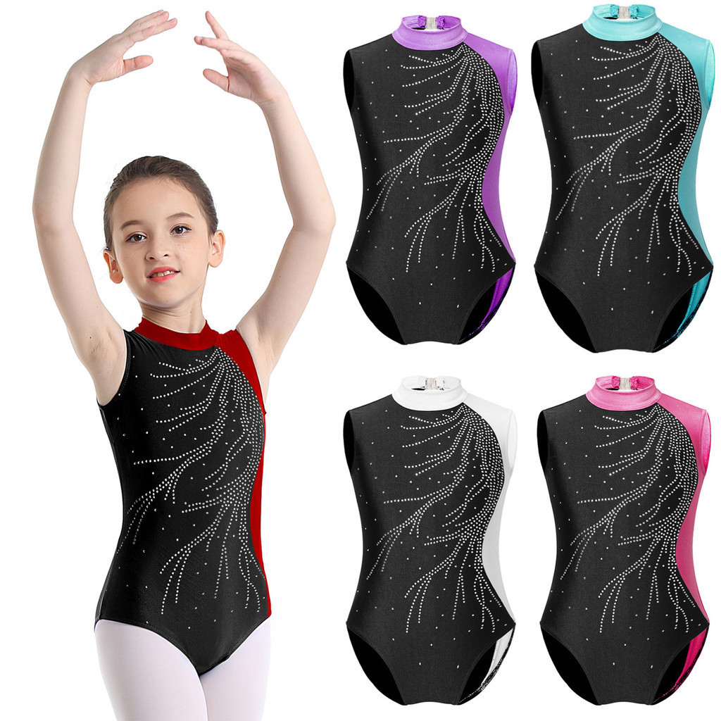 สาว Leotard เด็กแขนกุด Keyhole กลับ Leotard สําหรับเต้นรําบัลเล่ต์ยิมนาสติก