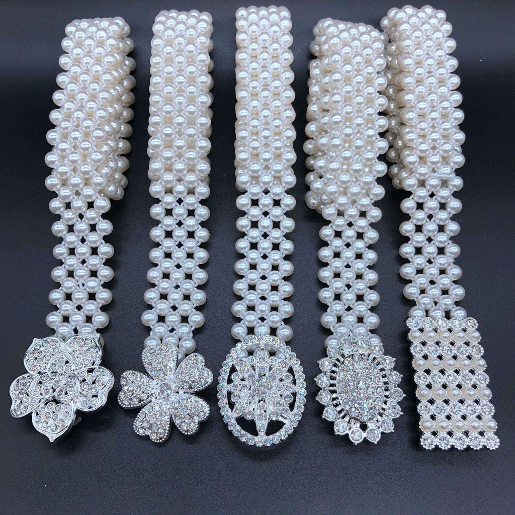เข็มขัดชุดไทยผู้หญิง เข็มขัดมุก ยืดหยุ่นได้ Vintage jewelry นางสาว แฟชั่น เข็มขัดมุกสีเงิน มีหลายสไตล์ เด็กใส่ได้