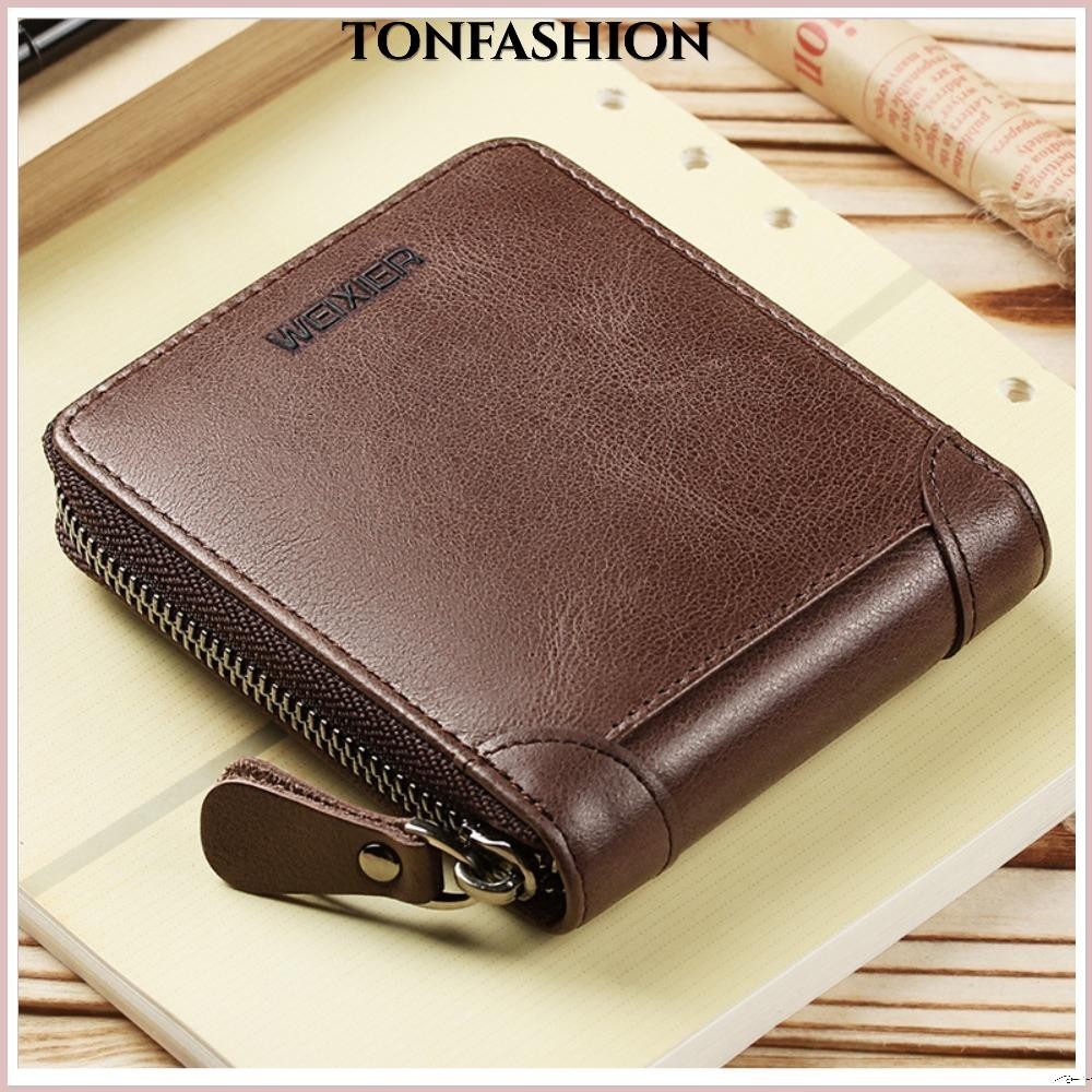 Tonfashion กระเป๋าสตางค์ หนัง PU มีซิป ความจุขนาดใหญ่ ใส่บัตรได้ สําหรับผู้ชาย