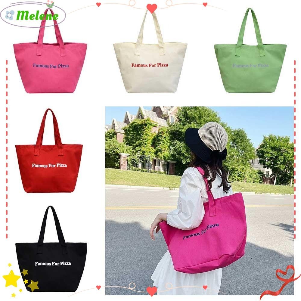 Melene กระเป๋าสะพายไหล่ลําลอง ผ้าแคนวาส ทรงโท้ท ขนาดใหญ่ จุของได้เยอะ สีพื้น ใช้ซ้ําได้ สําหรับผู้หญิง